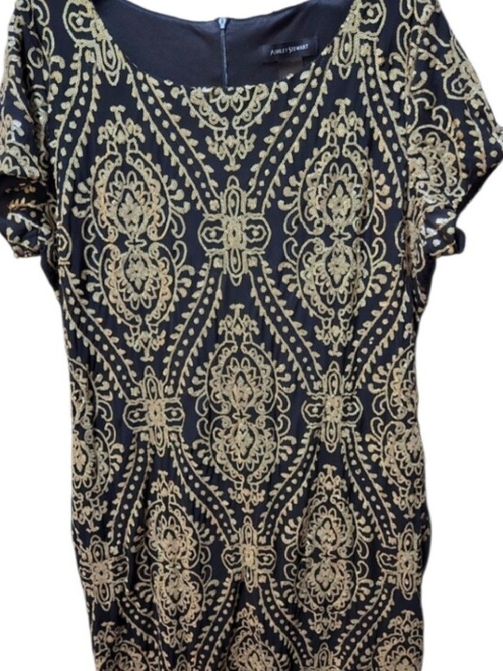 Ashley Stewart 22/24 Black Gold Sequin Embellished Shift Dress